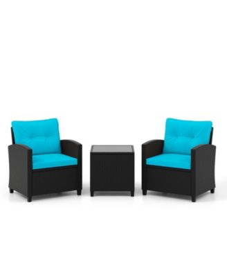 3 Pieces Patio Furniture Set with Tempered Glass Table