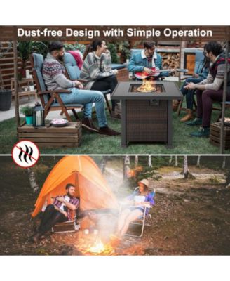 32 Inch Square Propane Fire Pit Table with Lava Rocks Cover