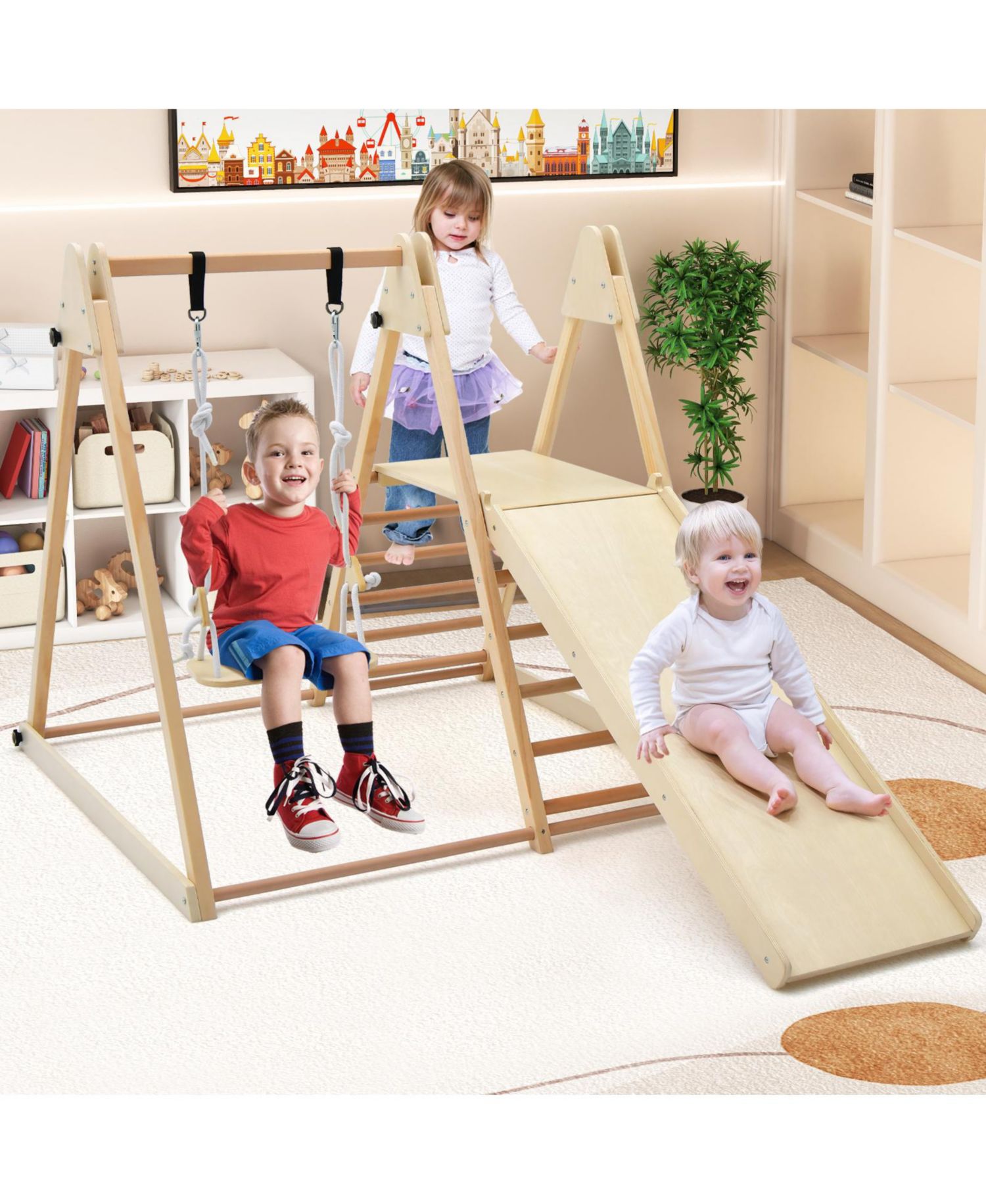 5-in-1 Foldable Adjustable-Swing Jungle Gym