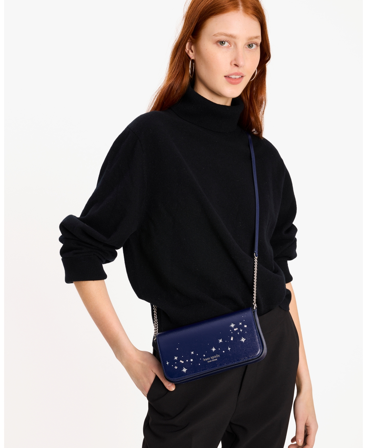 KATE SPADE DEVIN EMBELLISHED FLAP CHAIN WALLET 