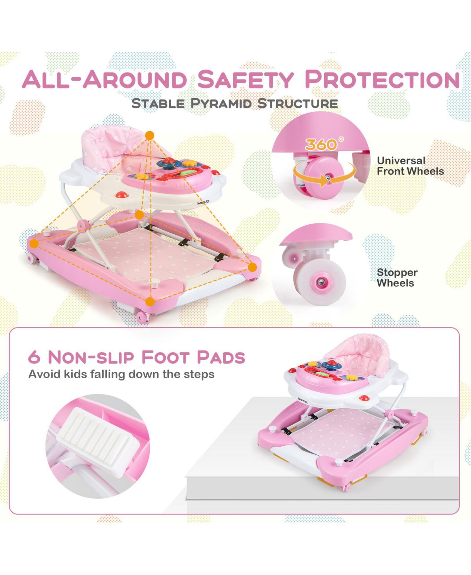 6 in 1 Foldable Baby Walker with Adjustable Height