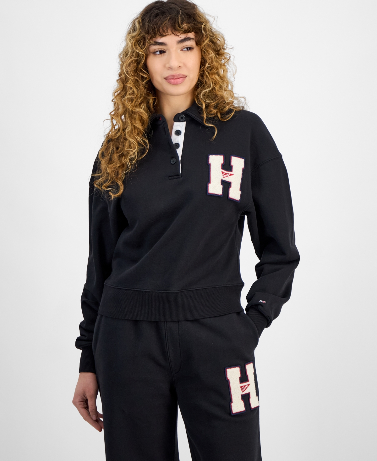 Tommy Jeans Women's Cotton H-Patch Long-Sleeve Polo Sweatshirt