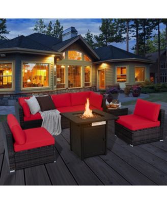 7 Pieces Patio Furniture Set with 28 Inches 50000 BTU Propane Gas Fire Pit Table