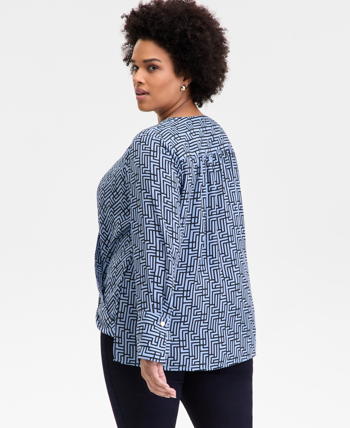 Inc International Concepts Plus Size Cuffed Surplice Blouse, Exclusively At Macy's In Goya Geo