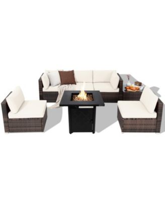 7 Pieces Patio Furniture Set with 28 Inches 50000 BTU Propane Gas Fire Pit Table