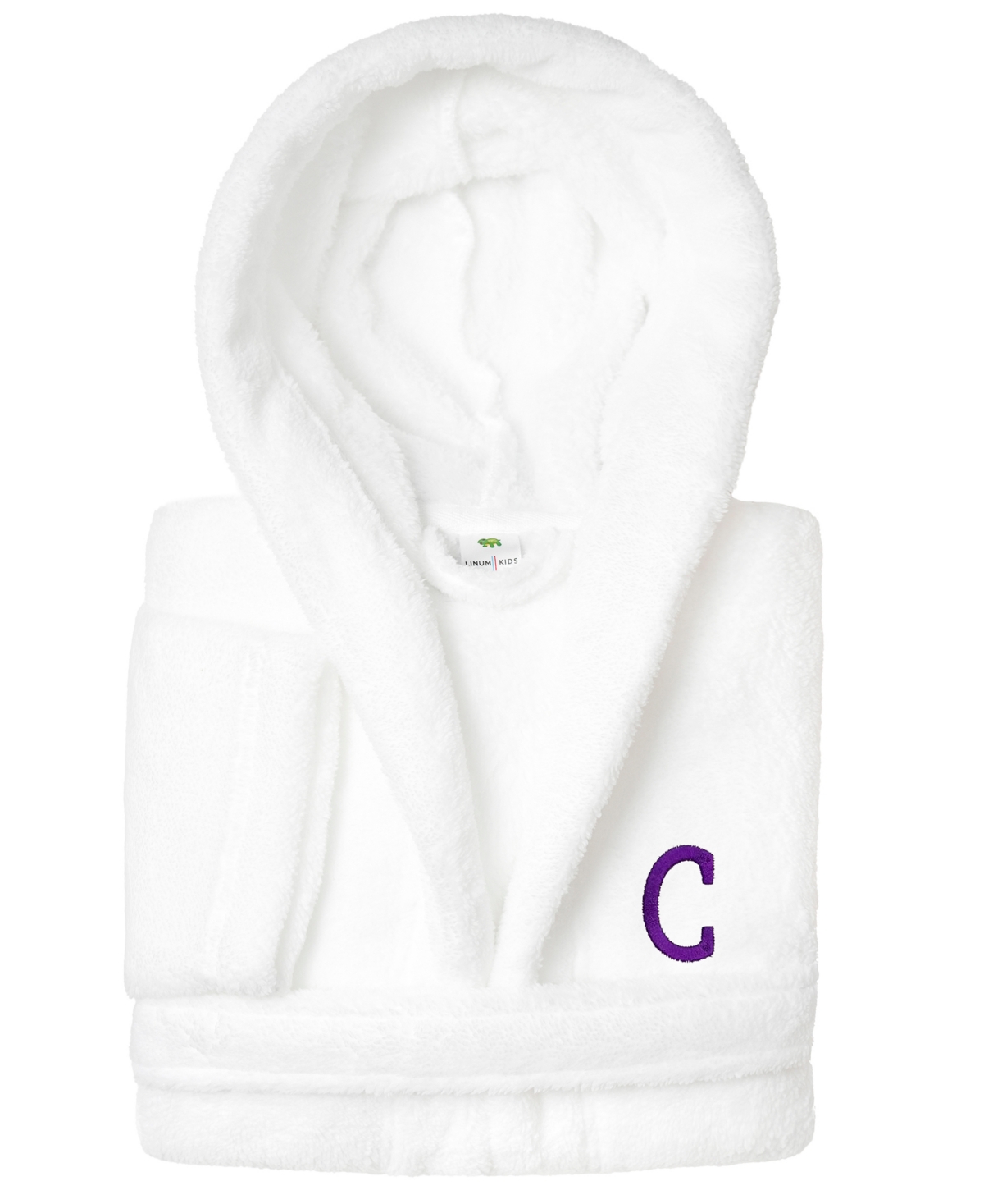 Linum Home Personalized Kids Super Plush Hooded Bathrobe In White,purple C