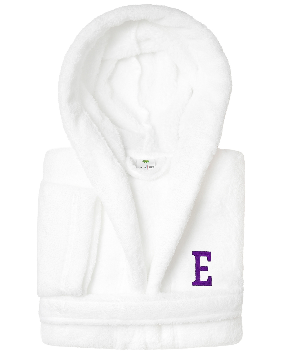 Linum Home Personalized Kids Super Plush Hooded Bathrobe In White,purple E
