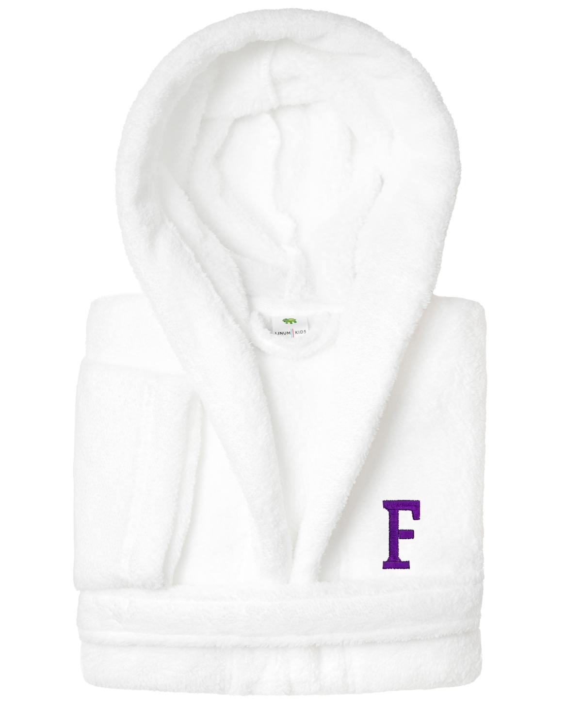 Linum Home Personalized Kids Super Plush Hooded Bathrobe In White,purple F
