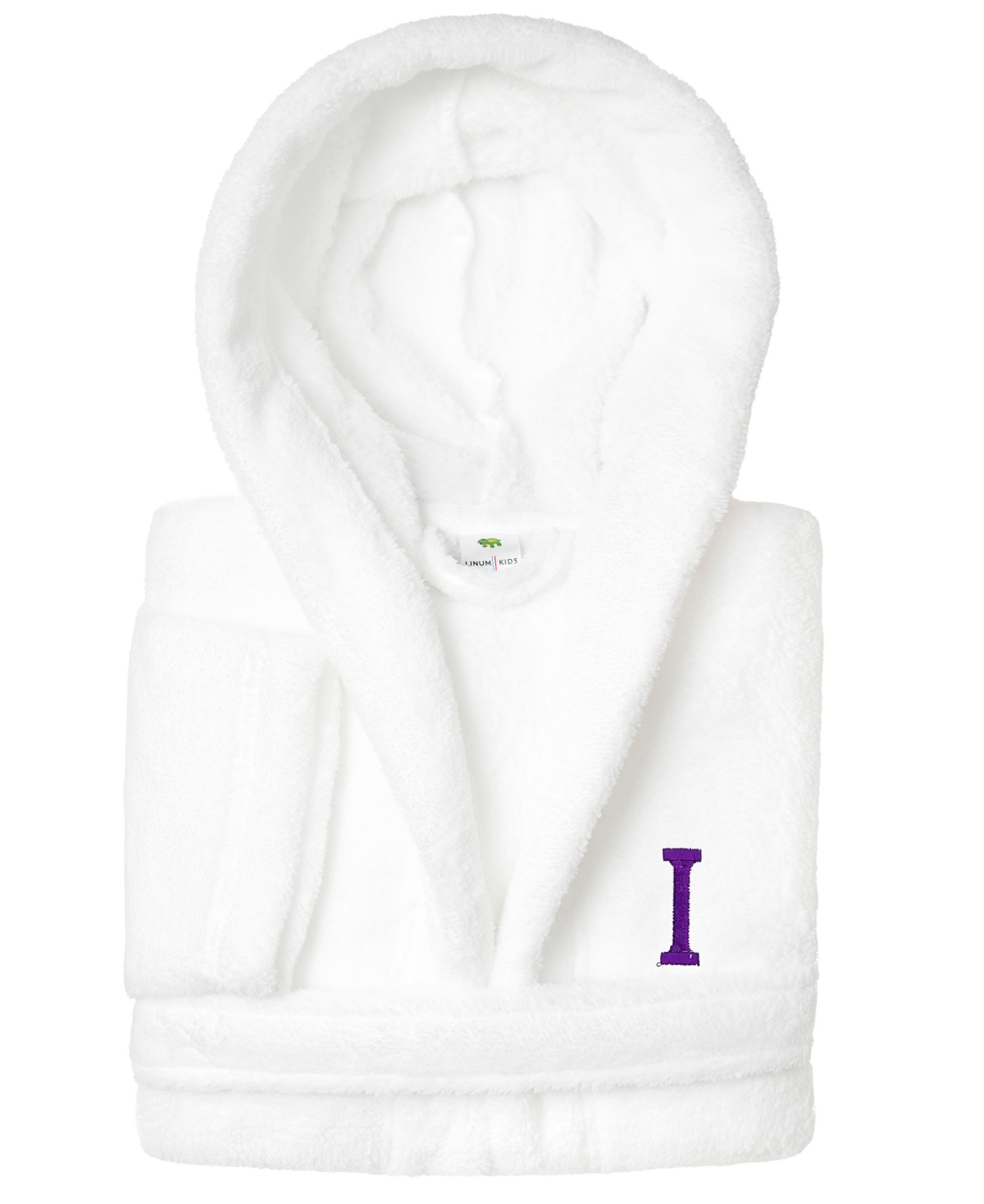 Linum Home Personalized Kids Super Plush Hooded Bathrobe In White,purple I