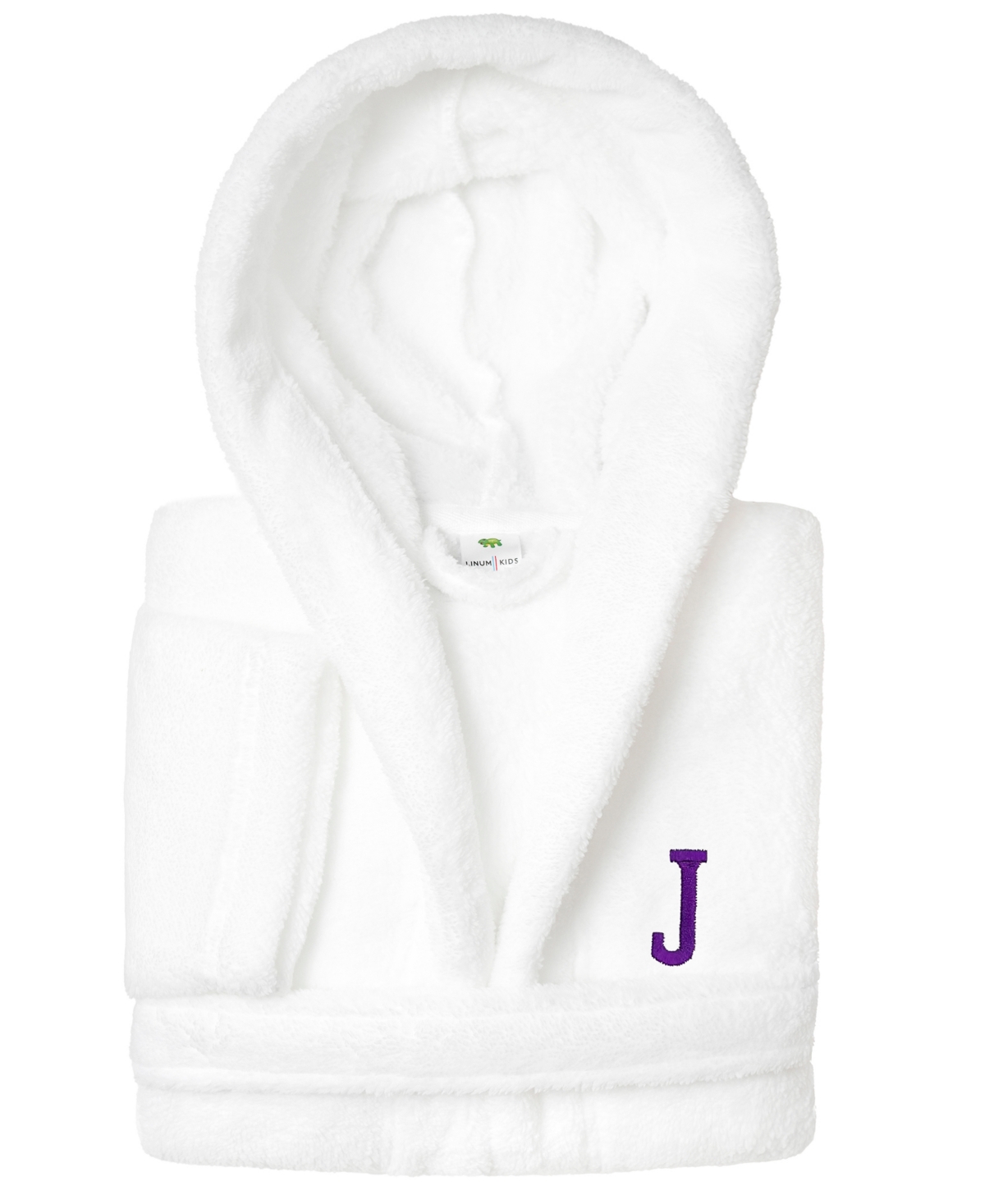 Linum Home Personalized Kids Super Plush Hooded Bathrobe In White,purple J