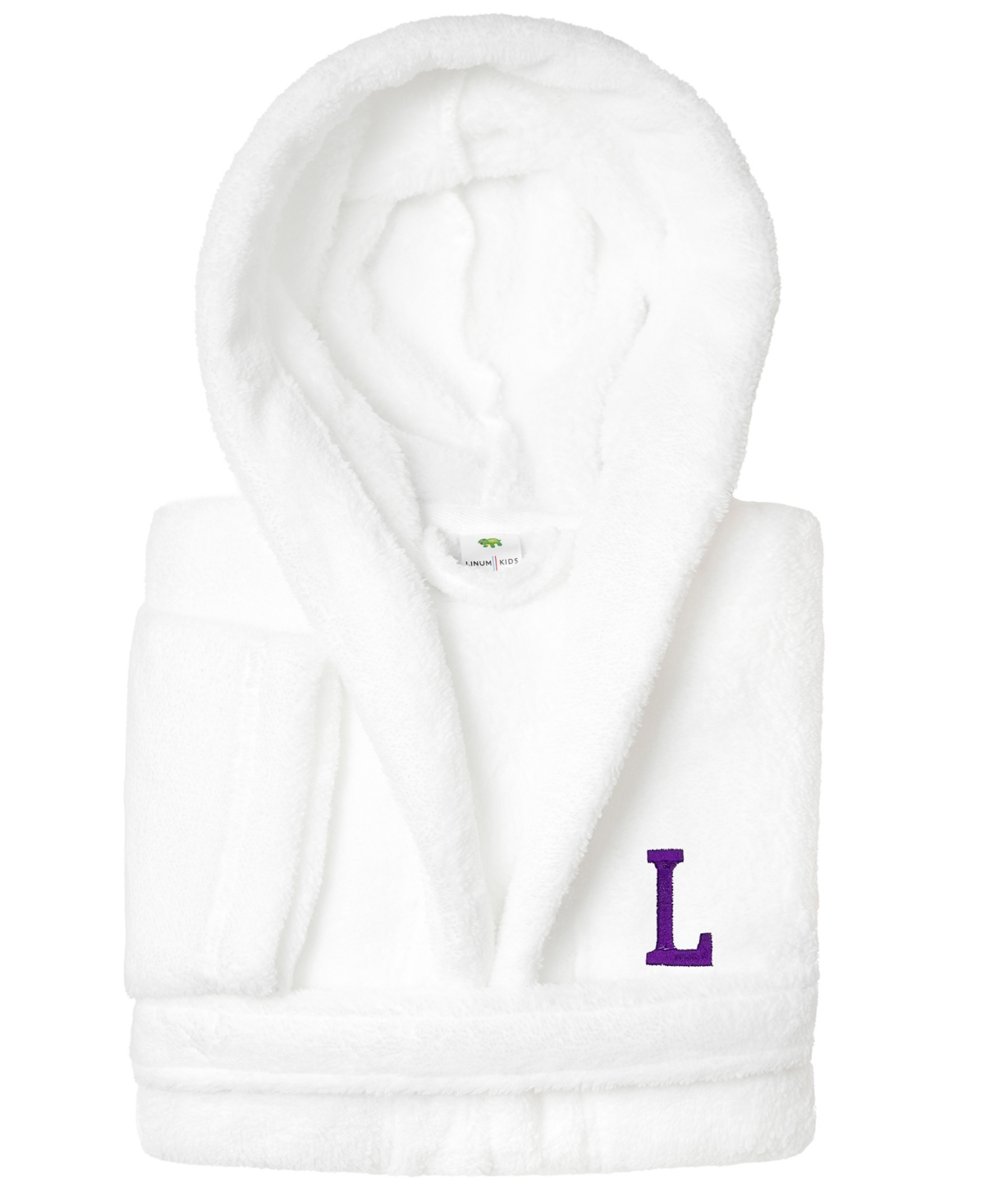 Linum Home Personalized Kids Super Plush Hooded Bathrobe In White,purple L