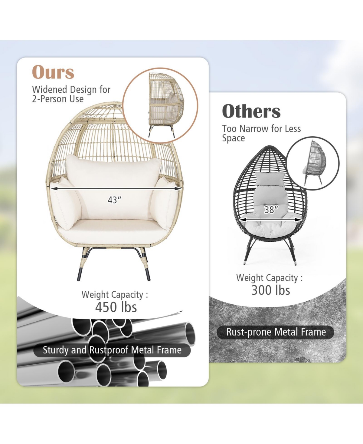 Gouun Oversized Patio Rattan Egg Lounge Chair with 4 Cushions
