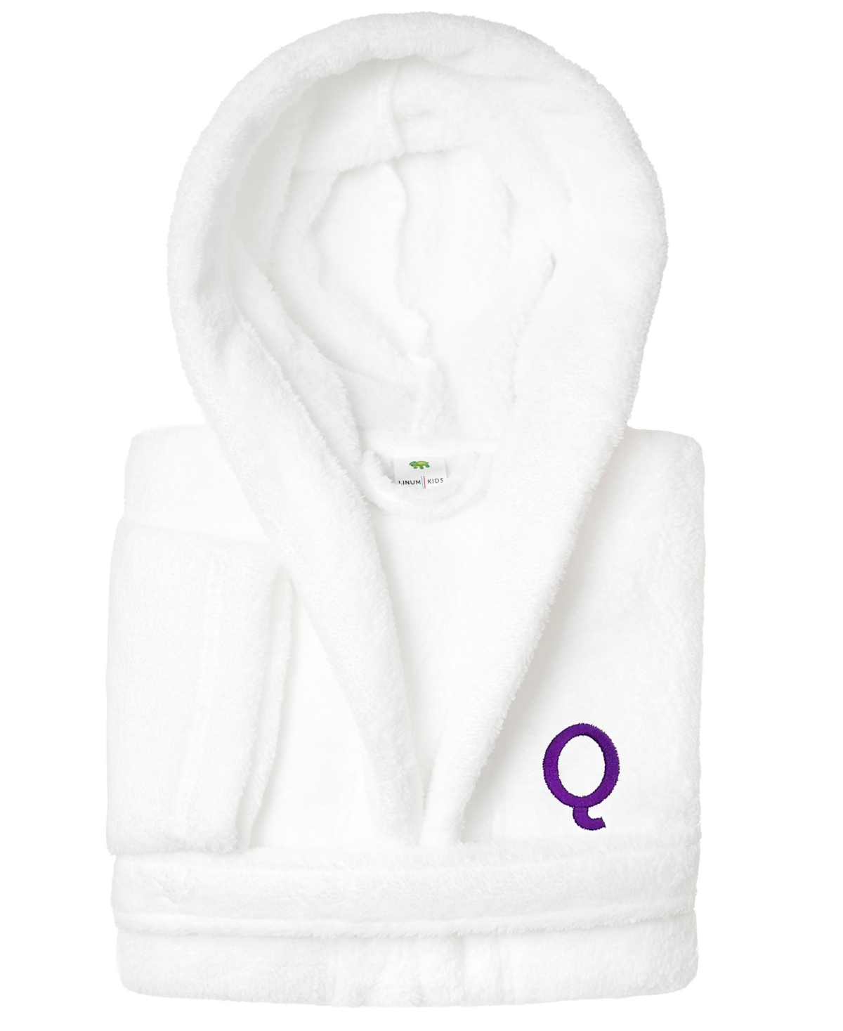 Linum Home Personalized Kids Super Plush Hooded Bathrobe In White,purple Q