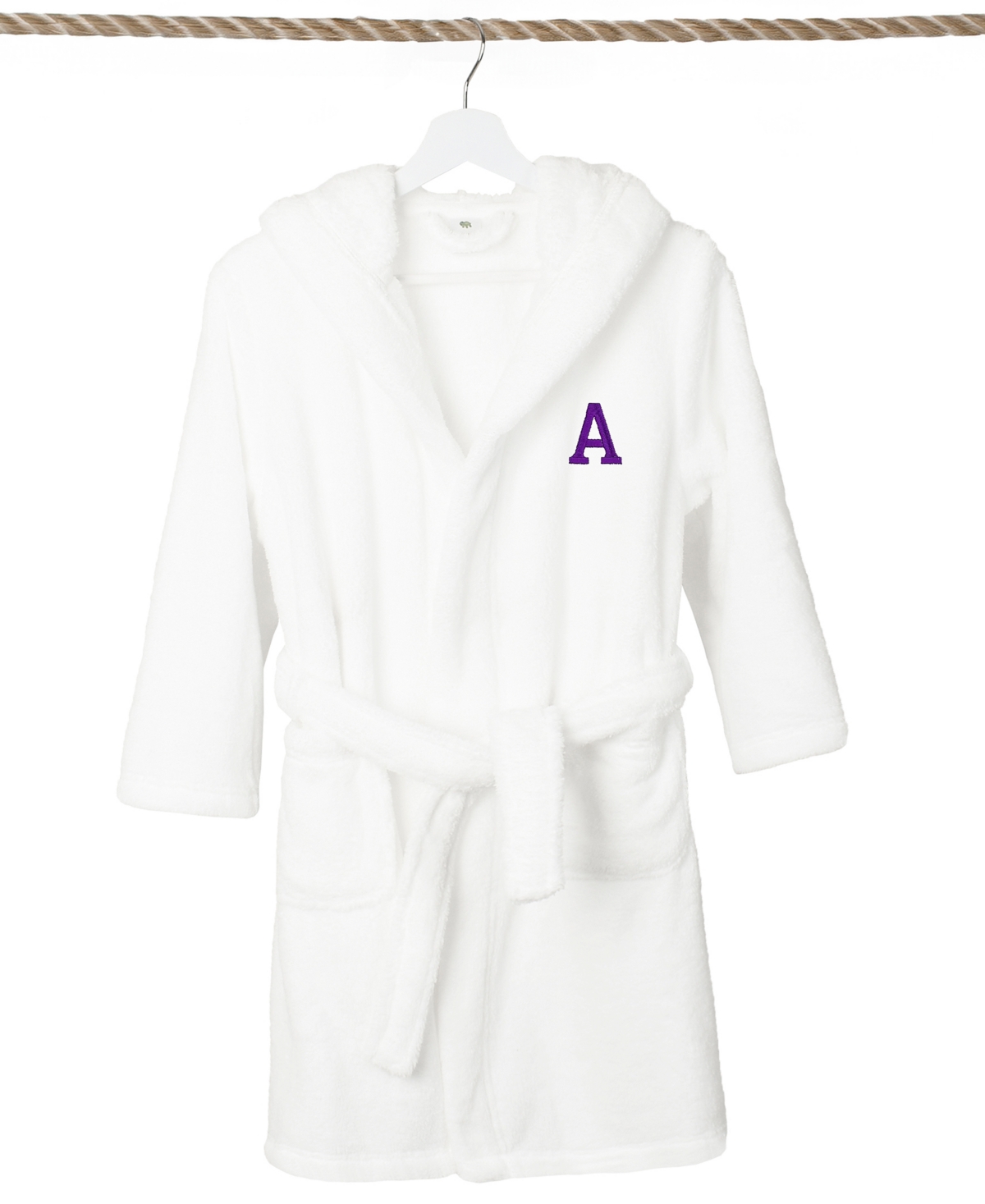 Linum Home Personalized Kids Super Plush Hooded Bathrobe In White,purple A