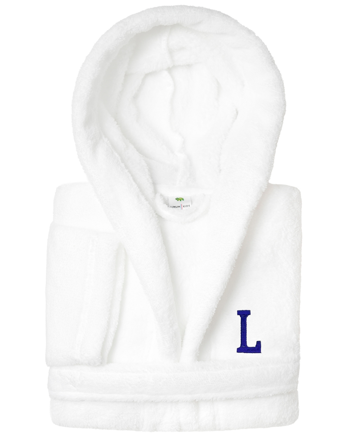 Linum Home Personalized Kids Super Plush Hooded Bathrobe In White,navy L