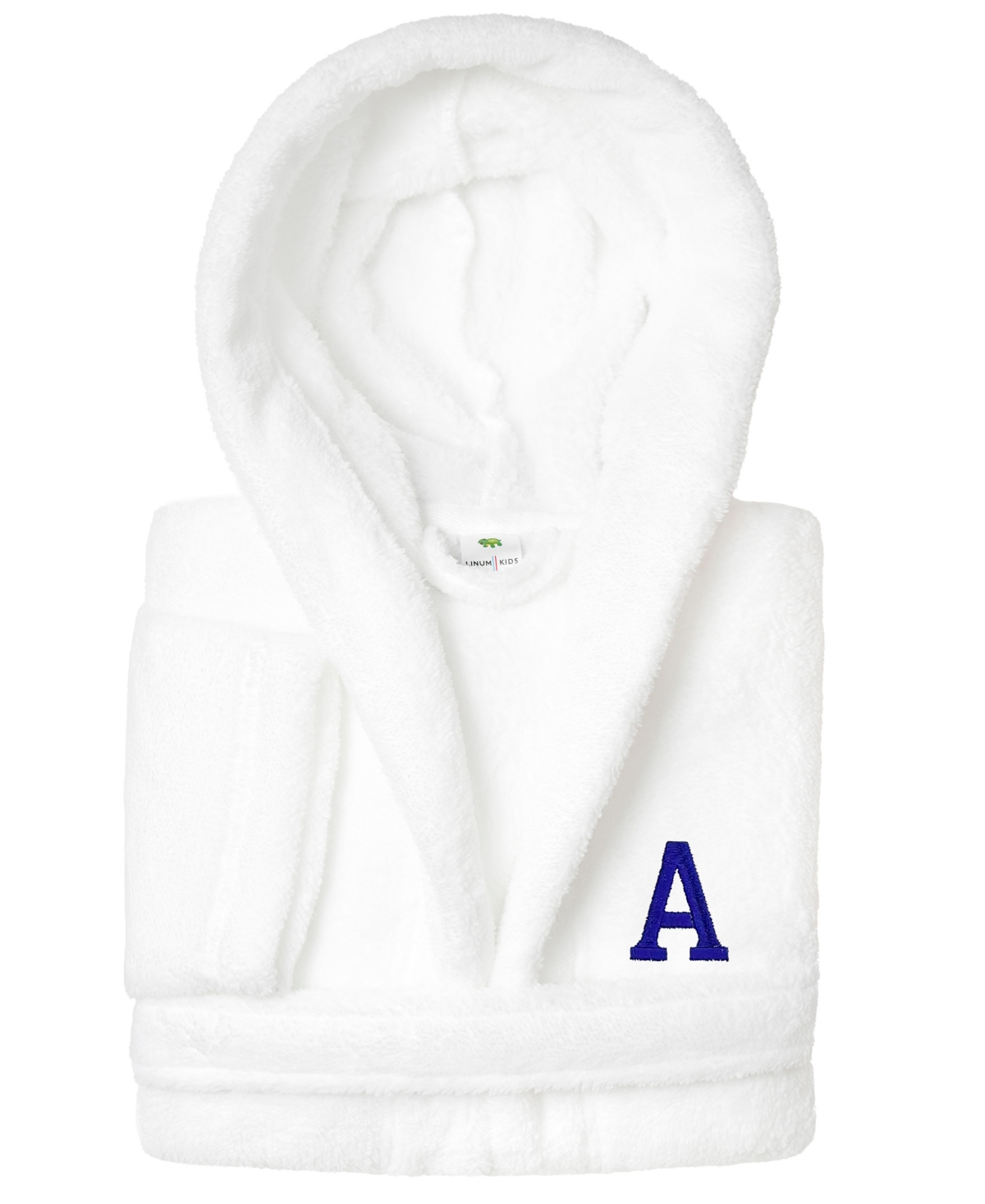 Linum Home Personalized Kids Super Plush Hooded Bathrobe In White,navy A