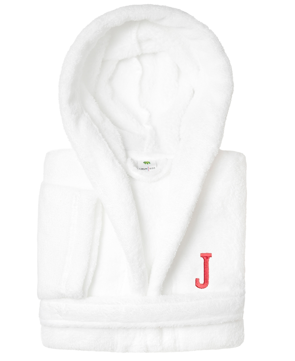 Linum Home Personalized Kids Super Plush Hooded Bathrobe In White,pink J