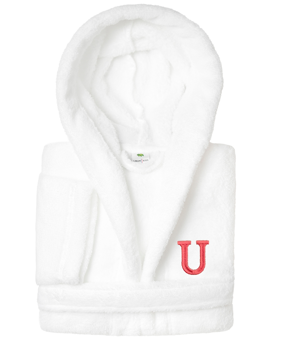 Linum Home Personalized Kids Super Plush Hooded Bathrobe In White,pink U
