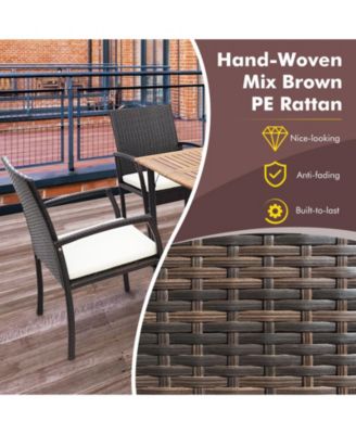 5 Pieces Patio Rattan Dining Set with Umbrella Hole and Seat Cushions