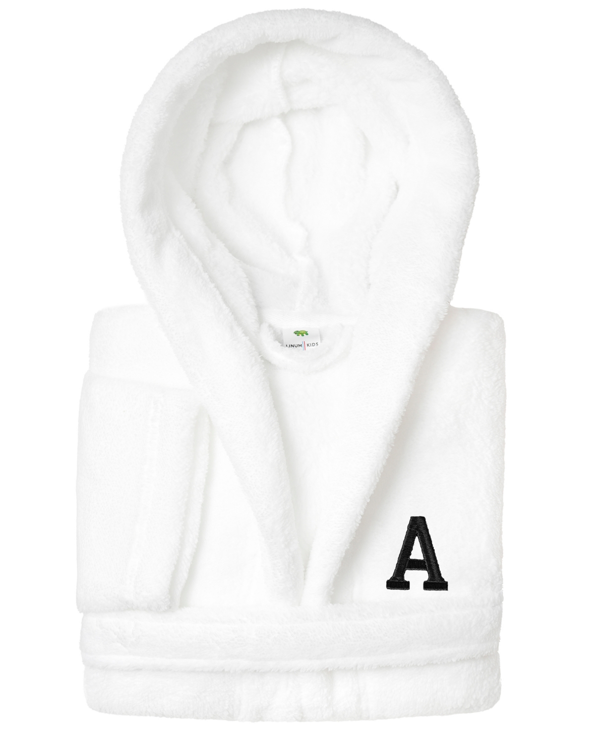 Linum Home Personalized Kids Super Plush Hooded Bathrobe In White,black A