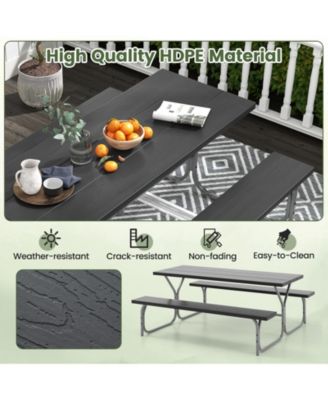 6 Feet Picnic Table Bench Set with HDPE Tabletop for 8 Person
