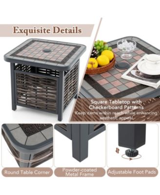 21.5 Inches Outdoor PE Rattan Side Table Square End Table with Umbrella Hole