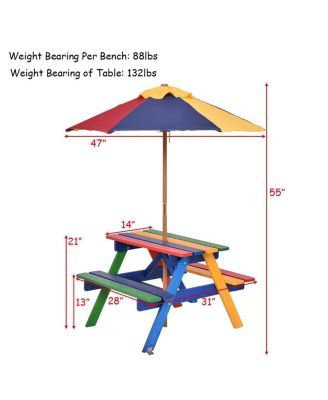 4 Seat Kids Picnic Table with Umbrella