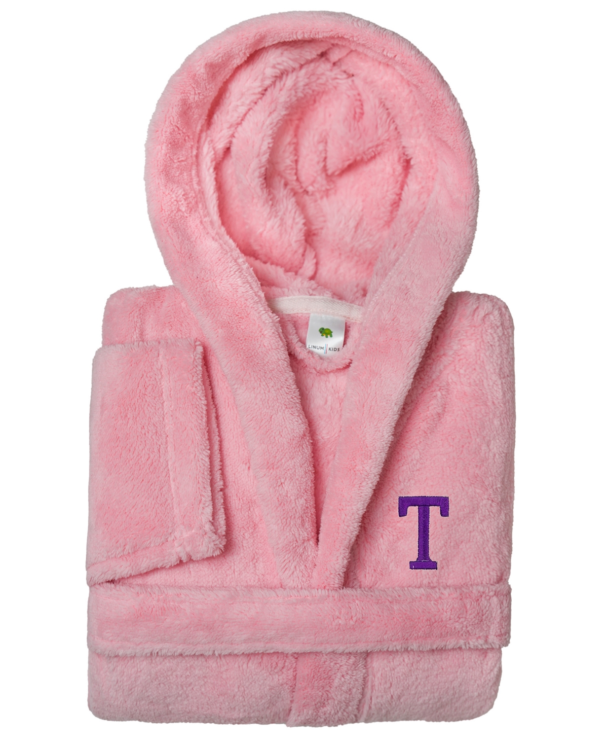 Linum Home Personalized Kids Super Plush Hooded Bathrobe In Pink,purple T