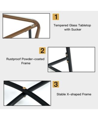 3 Pieces Patio Rattan Bistro Set Cushioned Chair Glass Table Deck