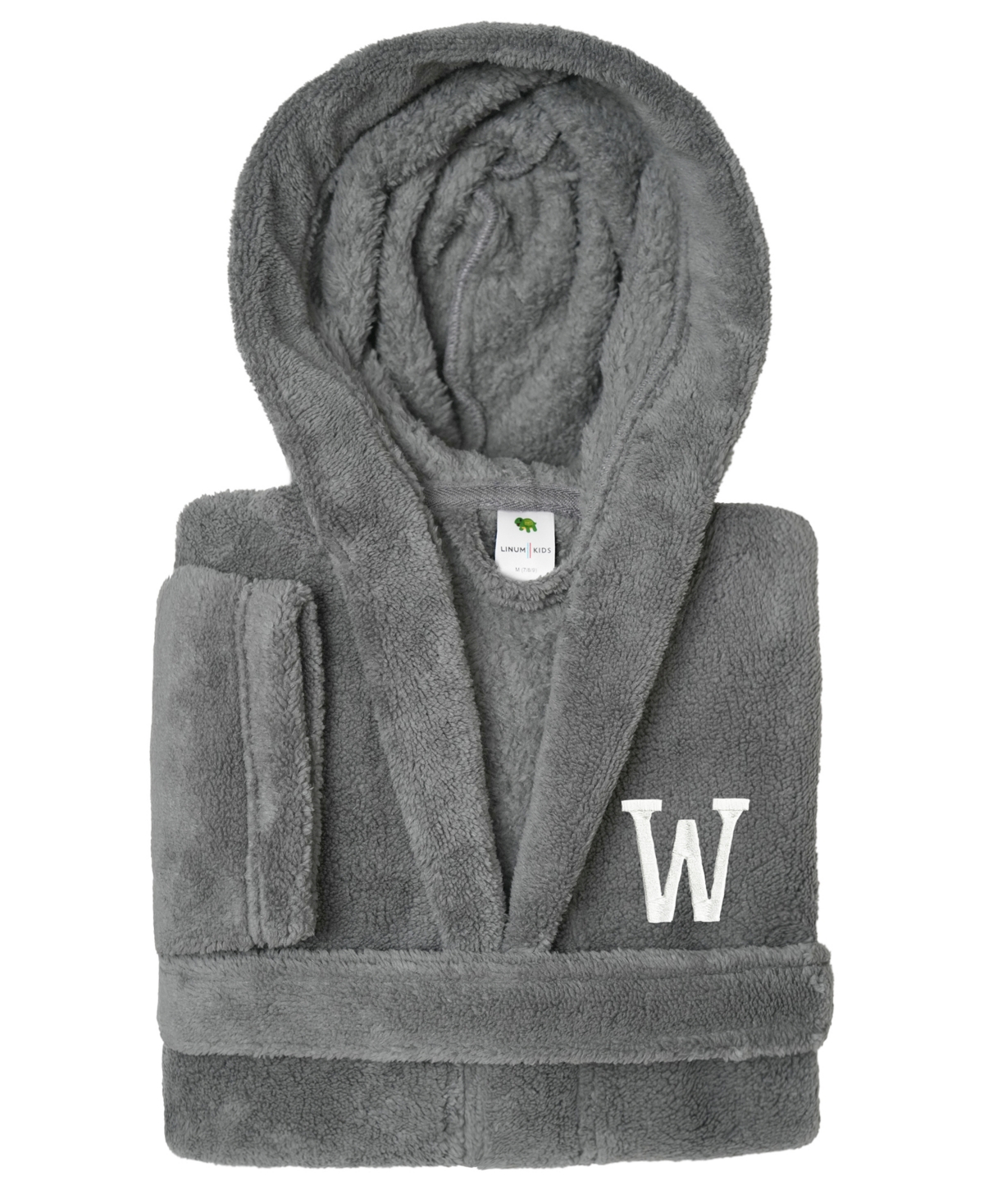 Linum Home Personalized Kids Super Plush Hooded Bathrobe In Grey,white W