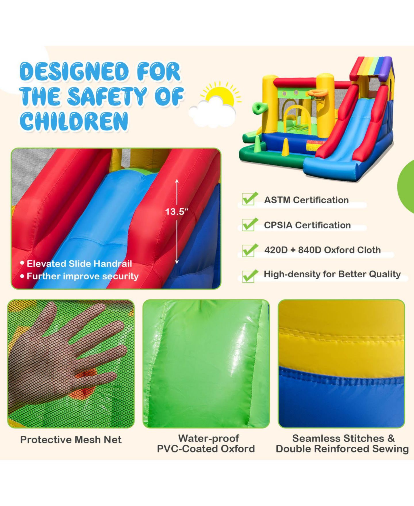 Детские игрушки GOUUN Inflatable Bounce Castle with Double Slides and 735W Blower, цвет: Жёлтый — фото 5