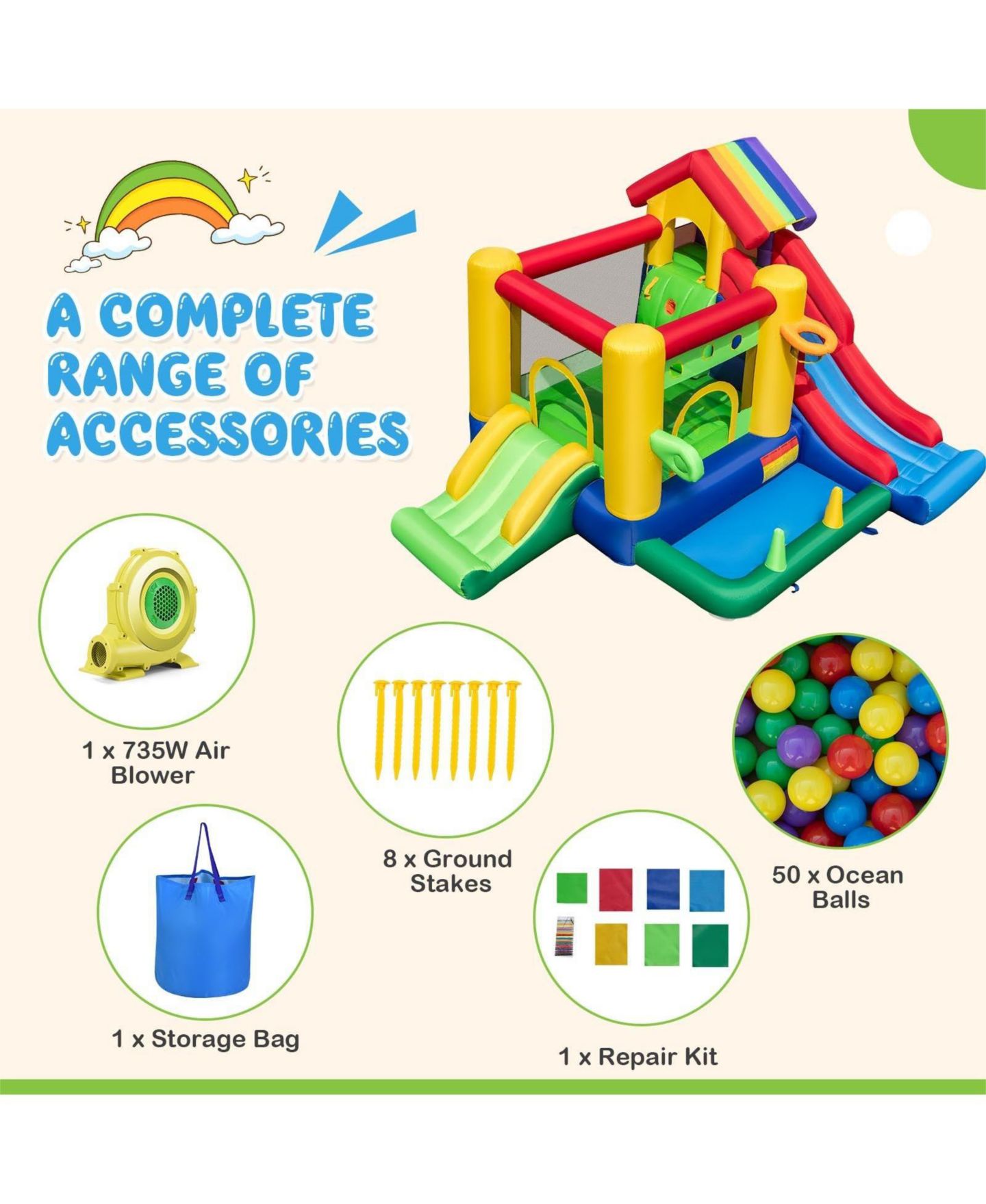 Детские игрушки GOUUN Inflatable Bounce Castle with Double Slides and 735W Blower, цвет: Жёлтый — фото 10