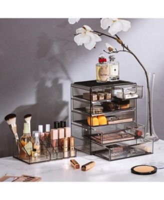 2 Piece Acrylic Makeup and Jewelry Storage Organizer Case (6 Drawers and Lipstick Tray