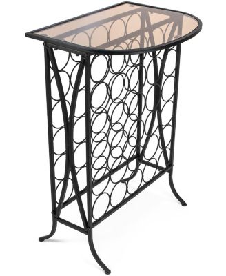 Wine Rack Stand Bordeaux Chateau Style with Glass Table - Holds 30 Bottles