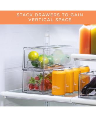 2 Pack Small Clear Stackable Pull-Out Drawers - Organization and Storage Containers for Kitchen, Pantry, Bathroom and More
