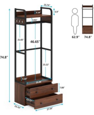 Freestanding Closet Organizer Small Clothes Rack with Drawers and Shelves, Heavy Duty Coat Rack Small Garment Rack Industrial Hall Tree for Entryway, Bedroom