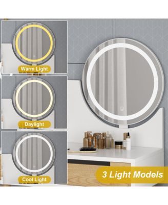 Vanity Desk with Stool - Makeup Table with Touch Light Mirror