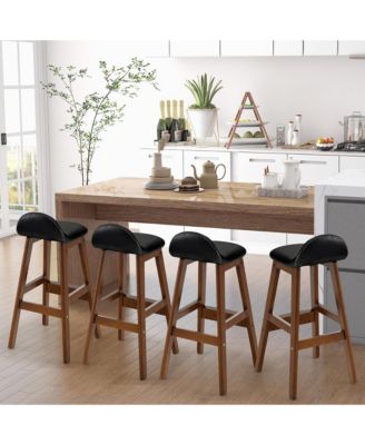 Set of 4 Upholstered PU Leather Barstools 27.5'' Wooden Dining Chairs Black & Brown