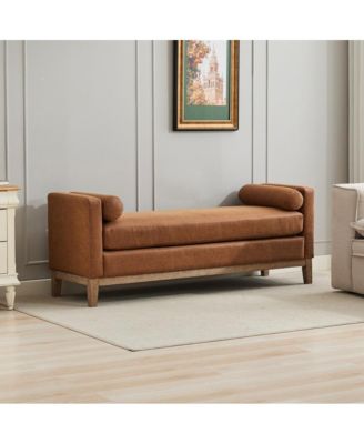 66" Upholstered Bench Daybed Ottoman with Wood Legs for Bedroom, Living Room, Entryway-The Pop Home