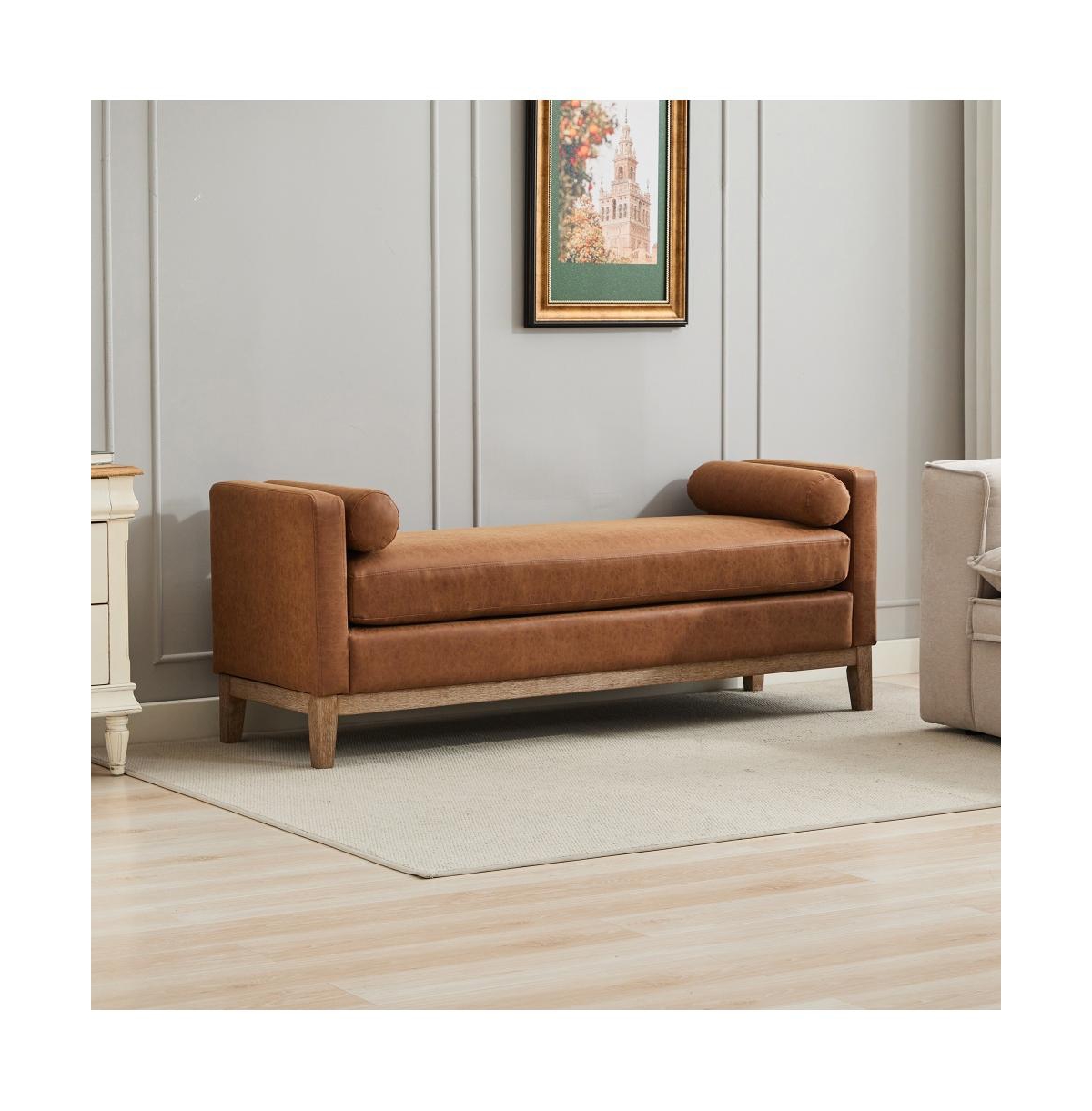 66" Upholstered Bench Daybed Ottoman with Wood Legs for Bedroom, Living Room, Entryway-The Pop Home