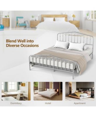 Queen Size Metal Bed Frame Platform Headboard and Footboard with Storage