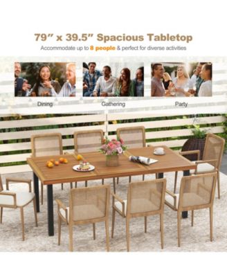 79 Inch Acacia Wood Dining Table 8-Person Patio Table with 1.9 Inch Umbrella Hole and Adjustable Foot Pads