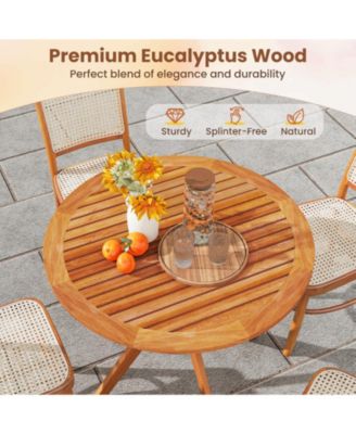 35.5 Inch Patio Wood Dining Table with Slatted Tabletop and Curved Legs