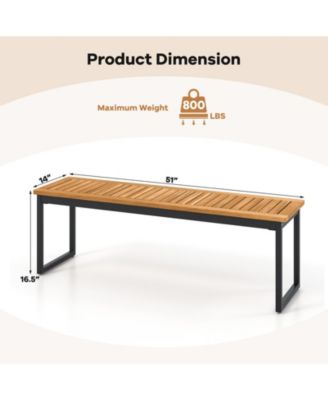 Patio Dining Bench Backless with Slatted Seat and Metal Legs