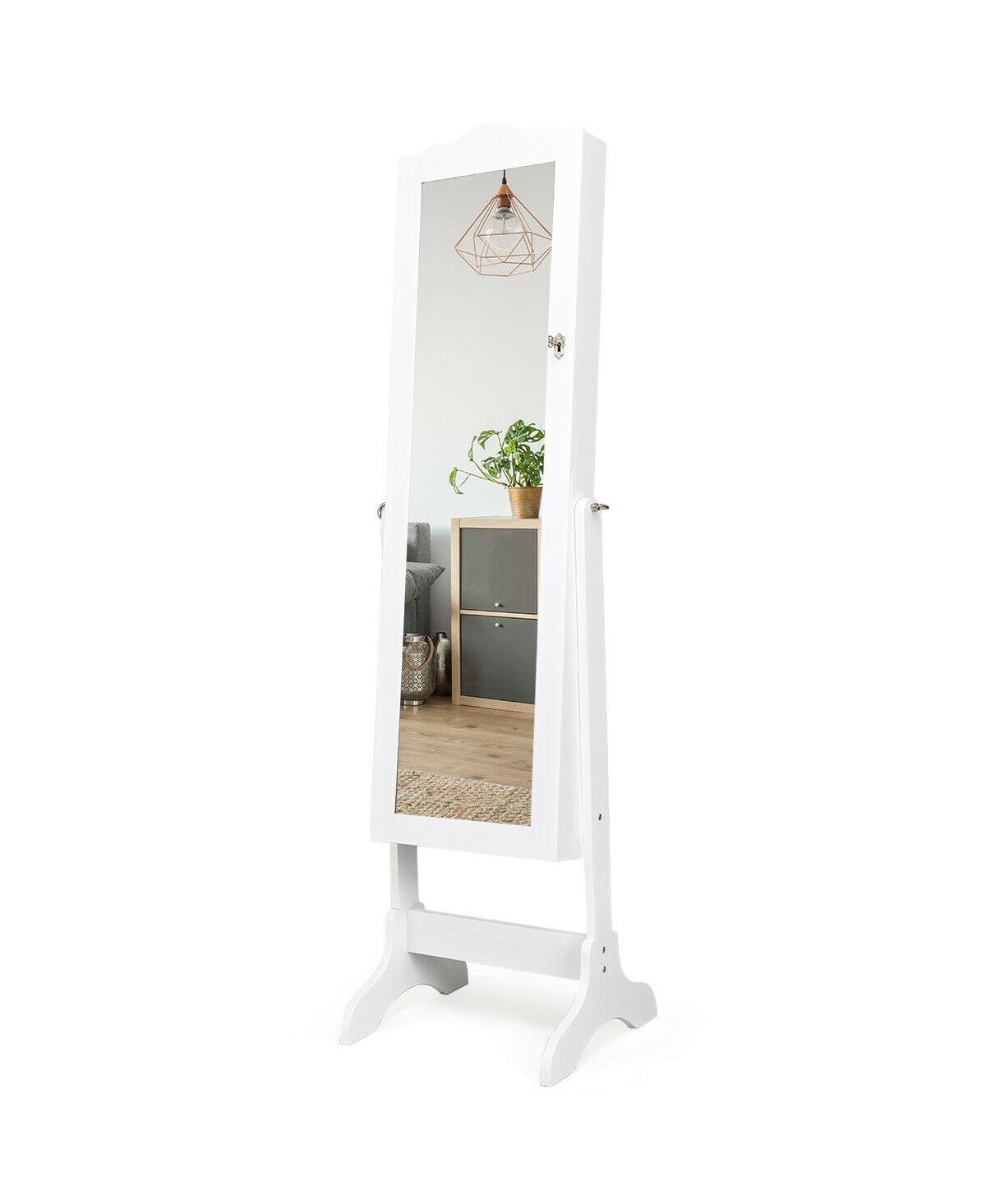 4-Angle Tilting Mirrored Lockable Jewelry Cabinet with Large Storage Capacity - White