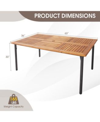 Patio Acacia Wood Dining Table with Umbrella Hole and Metal Legs