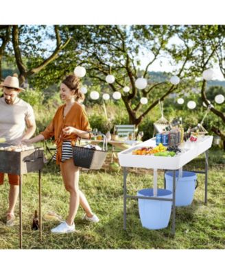 5 FT Folding Ice Cooler Table with Double Sinks for Camping Party Picnic Wedding