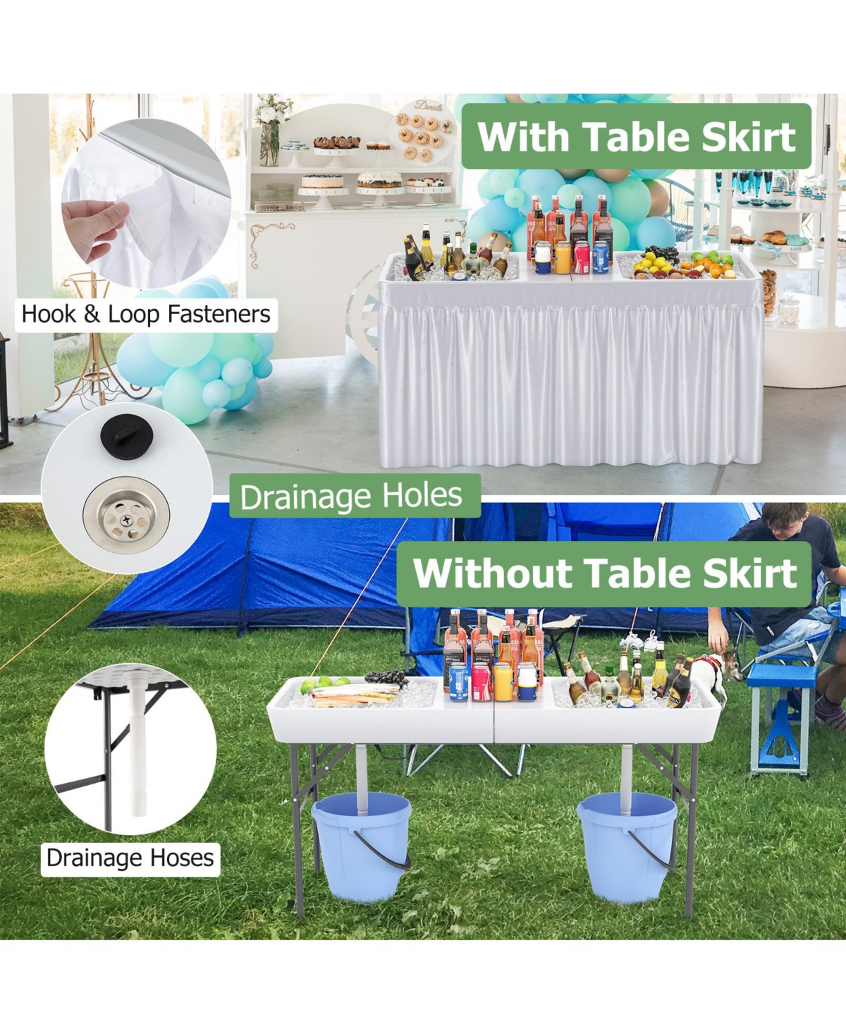 Gouun 5 Ft Folding Ice Cooler Table with Double Sinks for Camping Party Picnic Wedding