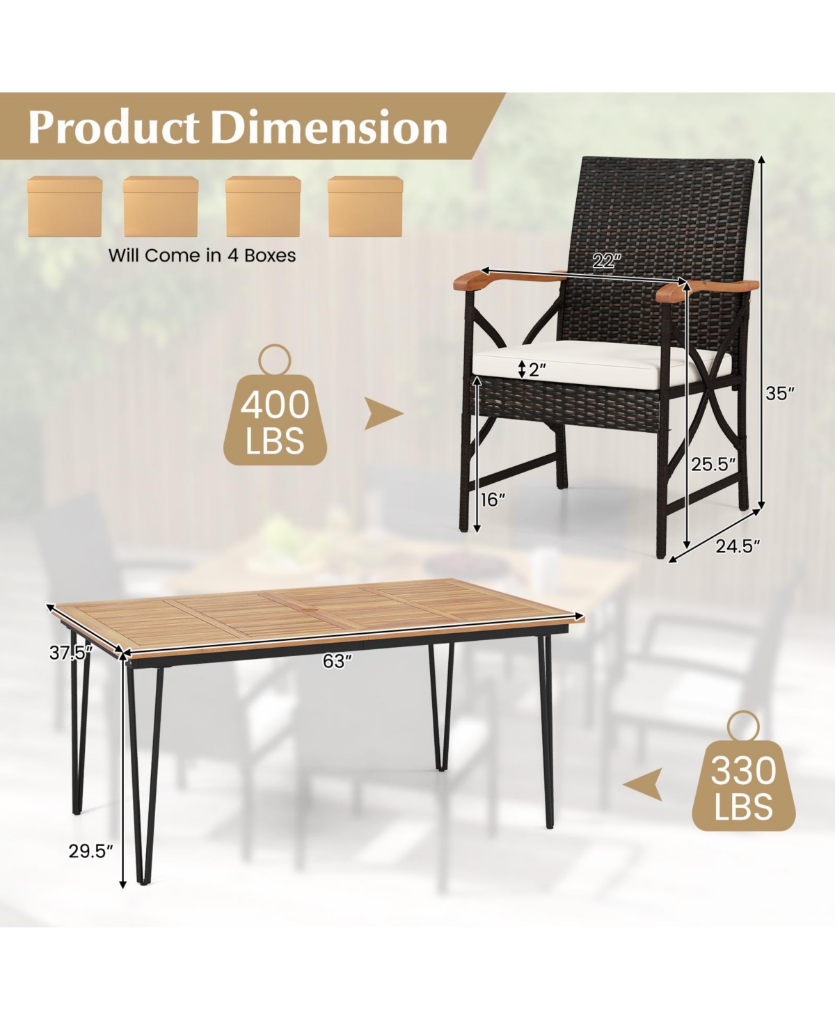 Gouun 7 Pieces Outdoor Dining Furniture Set for Porch Backyard Garden Poolside