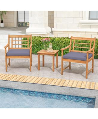 3 Piece Wood Patio Furniture Set with Seat Cushions and Acacia Wood Frame